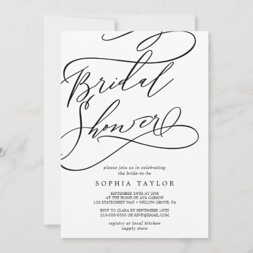 Romantic Calligraphy  Flourish Bridal Shower Invitation