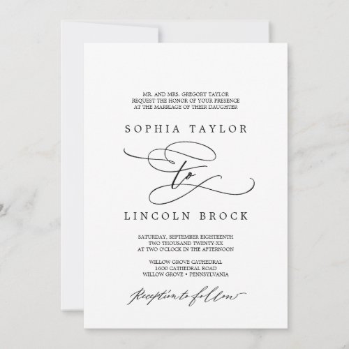 Romantic Calligraphy  Flourish Formal Wedding Invitation