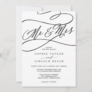 Romantic Calligraphy   Flourish Mr & Mrs Wedding Invitation