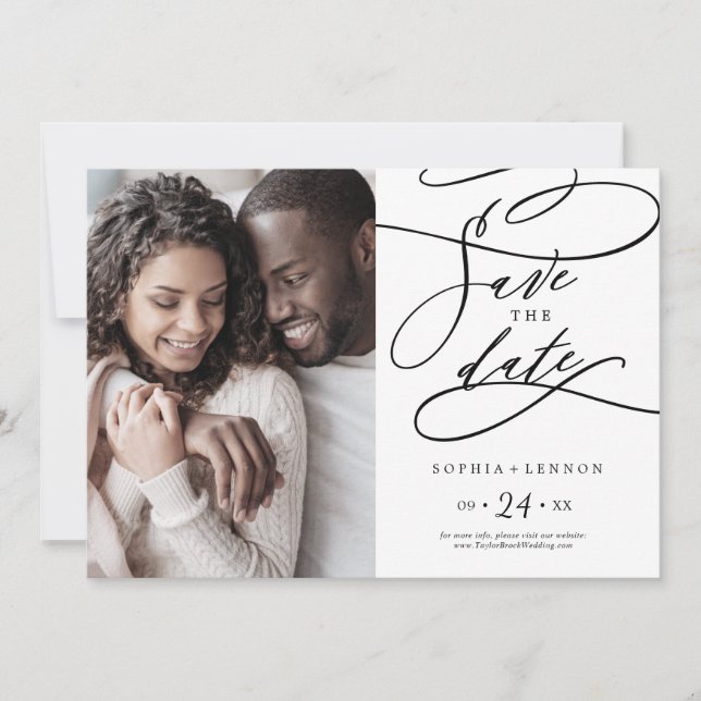 Romantic Calligraphy | Flourish Photo Save The Date (Front)