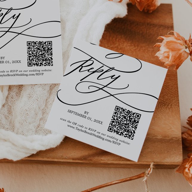 Romantic Calligraphy Flourish QR Code Wedding RSVP Enclosure Card (Creator Uploaded)