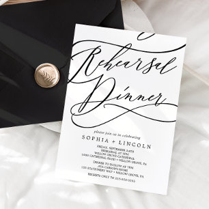 Romantic Calligraphy Flourish Rehearsal Dinner Invitation