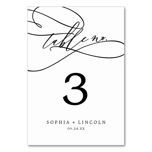Romantic Calligraphy | Flourish Table Number (Front)