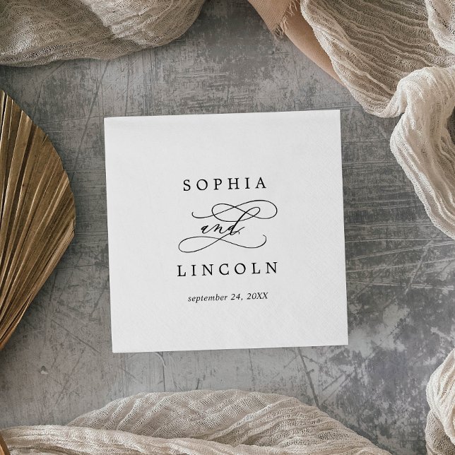 Romantic Calligraphy | Flourish Wedding Date Napkins (Creator Uploaded)