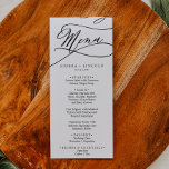 Romantic Calligraphy Flourish Wedding Dinner Menu<br><div class="desc">This romantic calligraphy flourish wedding dinner menu card is perfect for a simple wedding. The modern classic design features fancy swirls and whimsical flourishes with gorgeous elegant hand lettered typography. This menu can be used for a wedding reception,  rehearsal dinner,  or any event.</div>