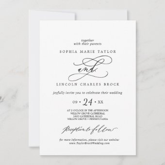 Romantic Calligraphy | Full Names Flourish Wedding Invitation | Zazzle