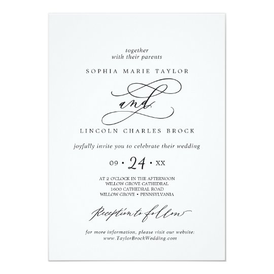 Romantic Calligraphy | Full Names Flourish Wedding Invitation | Zazzle.com