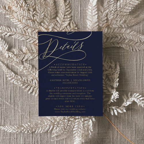 Romantic Calligraphy Gold Foil Navy Details Card