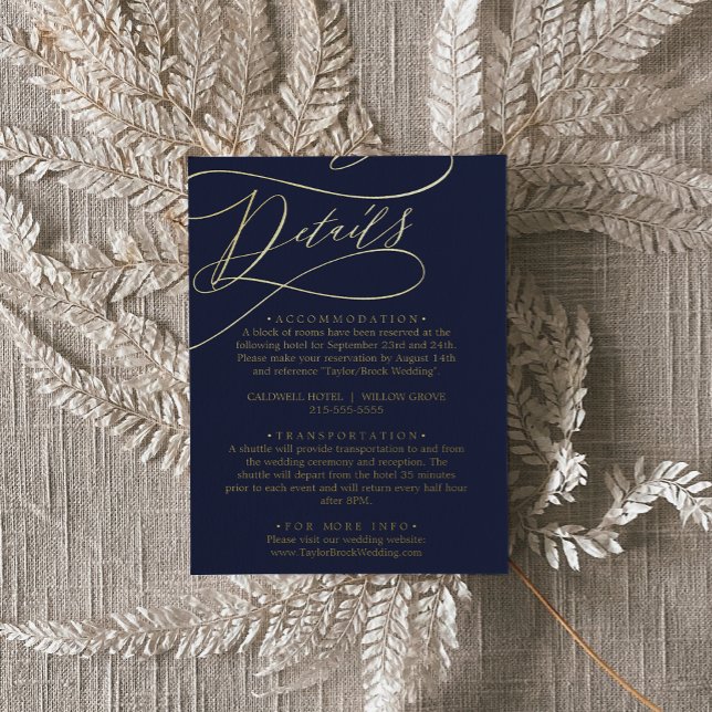 Romantic Calligraphy Gold Foil Navy Details Card (Creator Uploaded)