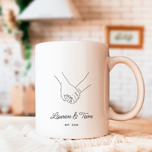 Romantic Calligraphy Hand In Hand Couple Names  Coffee Mug