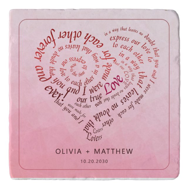 Romantic Calligraphy Heart Lovers Vow Trivet (Front)