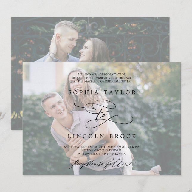 Romantic Calligraphy | Horizontal Photo Wedding Invitation (Front/Back)