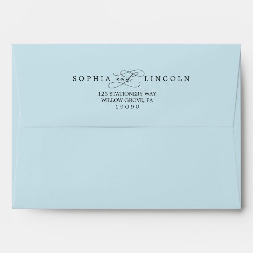 Romantic Calligraphy  Light Blue Wedding Envelope