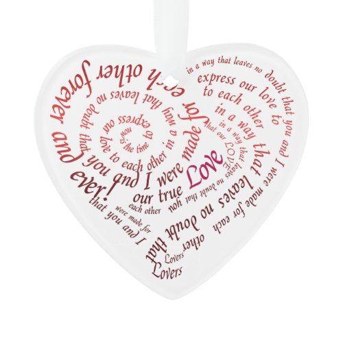 Romantic Calligraphy Lovers Heart Shaped Quote Ornament