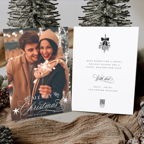 Romantic Calligraphy Merry Christmas Photo Flat Holiday Card