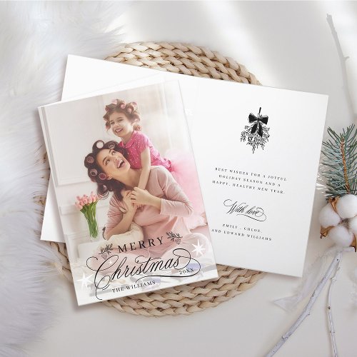 Romantic Calligraphy Merry Christmas Photo Folded Holiday Card