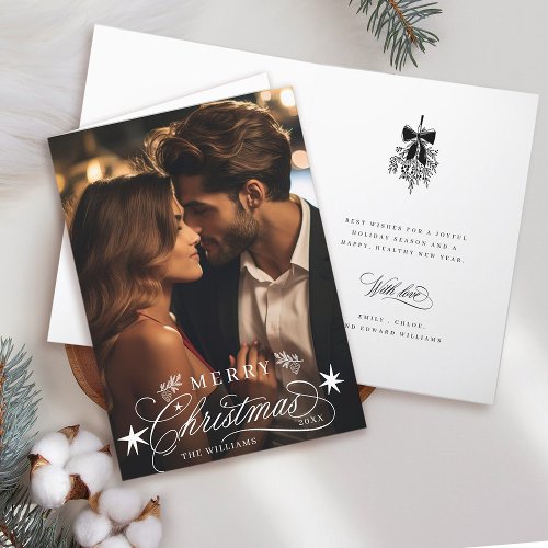 Romantic Calligraphy Merry Christmas Photo Folded Holiday Card