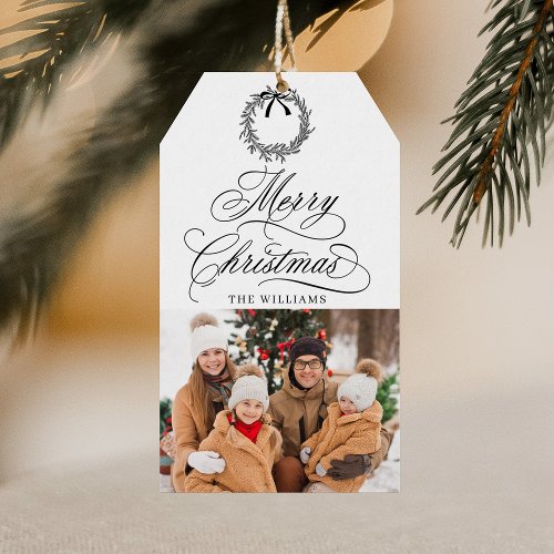 Romantic Calligraphy Merry Christmas Photo Gift Tags