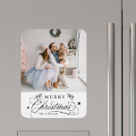 Romantic Calligraphy Merry Christmas Photo Magnet<br><div class="desc">Romantic and elegant holiday photo kitchen magnet.  For more advanced customization of this design,  please click the Customize Further link to change the font,  size,  color,   etc.</div>