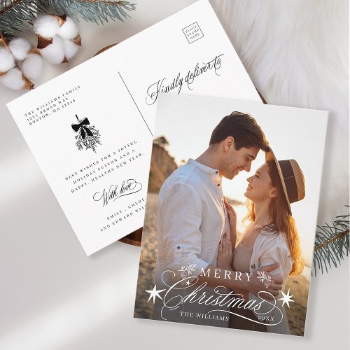 Romantic Calligraphy Merry Christmas Photo Postcard