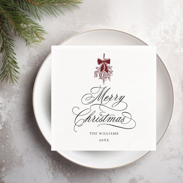 Romantic Calligraphy Merry Christmas Red & Black Napkins (Creator Uploaded)