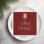 Romantic Calligraphy Merry Christmas Red Holiday Napkins<br><div class="desc">This Christmas napkin features elegant and romantic swirly calligraphy lettering,  accented with a winter berry holly bouquet . For more advanced customization of this design,  please click the BLUE DESIGN TOOL BUTTON. Matching items are also available.</div>