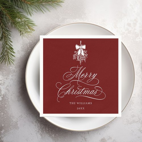 Romantic Calligraphy Merry Christmas Red Holiday Napkins