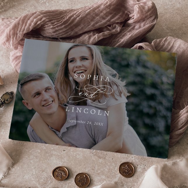 Romantic Calligraphy Monogram Dark Photo Wedding Guest Book (Creator Uploaded)