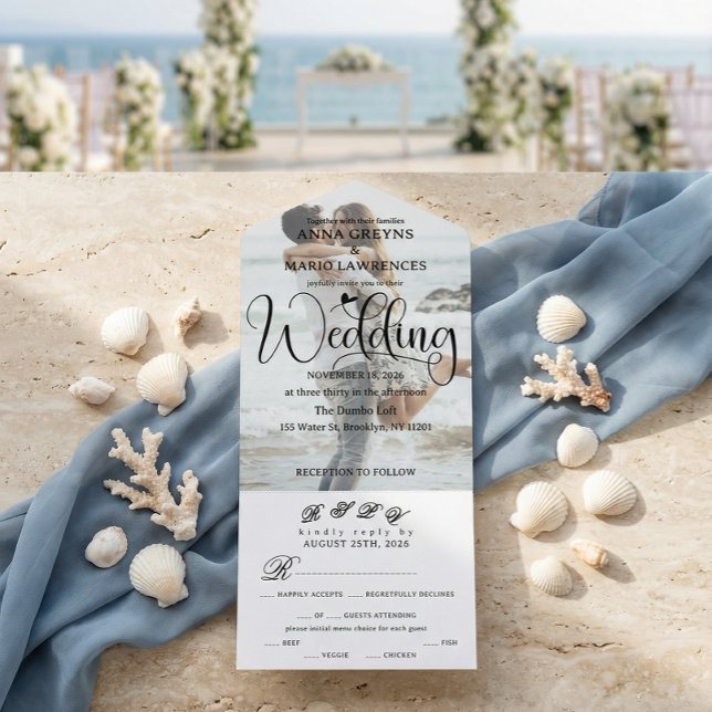 Romantic Calligraphy Monogram Photo Wedding  All In One Invitation (Creator Uploaded)