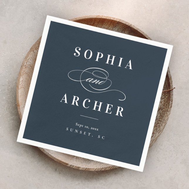 Romantic Calligraphy Navy Blue Elegant Wedding Napkins (Creator Uploaded)