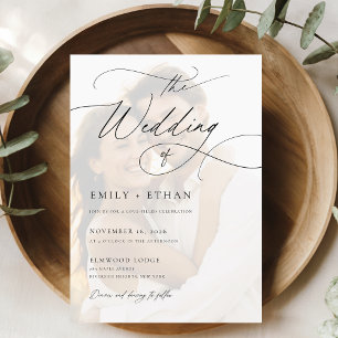 Romantic Calligraphy Overlay Photo Wedding Invitation