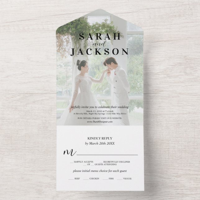 Romantic Calligraphy Overlay Wedding All In One Invitation (Inside)