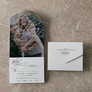 Romantic Calligraphy Photo Overlay The Wedding Of All In One Invitation