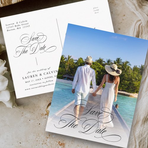 Romantic Calligraphy Photo Save the Date  Postcard