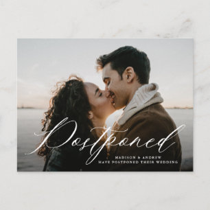 Romantic Calligraphy Photo Wedding Postponement Announcement Postcard