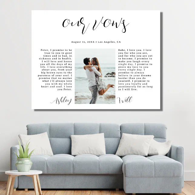 Romantic Calligraphy Photo Wedding Vow Keepsake Canvas Print


