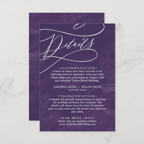 Romantic Calligraphy Purple Watercolor Details Enclosure Card