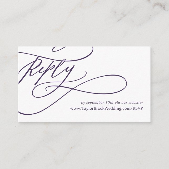 Romantic Calligraphy | Purple Wedding Website RSVP Enclosure Card (Front)