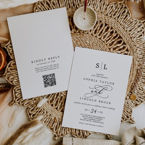 Romantic Calligraphy QR Code All In One Wedding Invitation