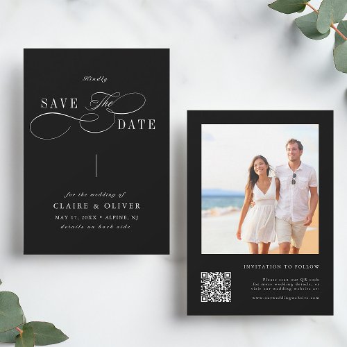 Romantic Calligraphy QR Code Photo Black Save The Date