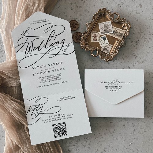 Romantic Calligraphy QR Code The Wedding Of All In One Invitation