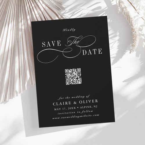 Romantic Calligraphy QR Code Vertical Black Save The Date