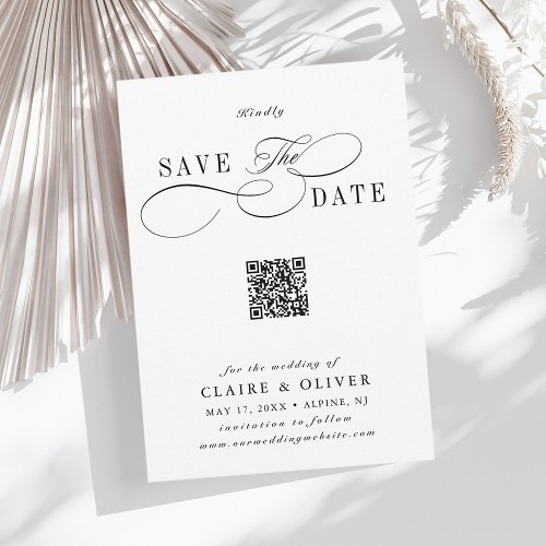 Romantic Calligraphy QR Code Vertical Save The Date