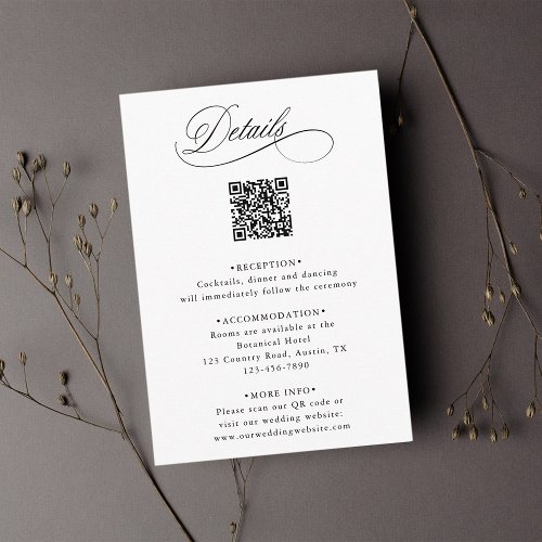 Romantic Calligraphy QR Code Wedding Details  Enclosure Card