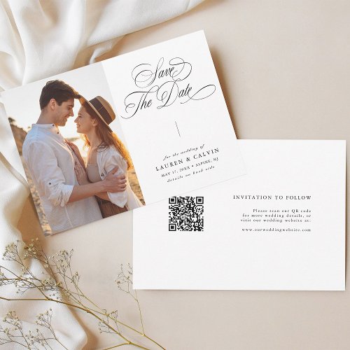 Romantic Calligraphy QR Code Wedding Photo Save The Date