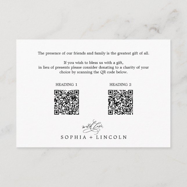 Romantic Calligraphy QR Codes Wedding Wishing Well Enclosure Card (Back)