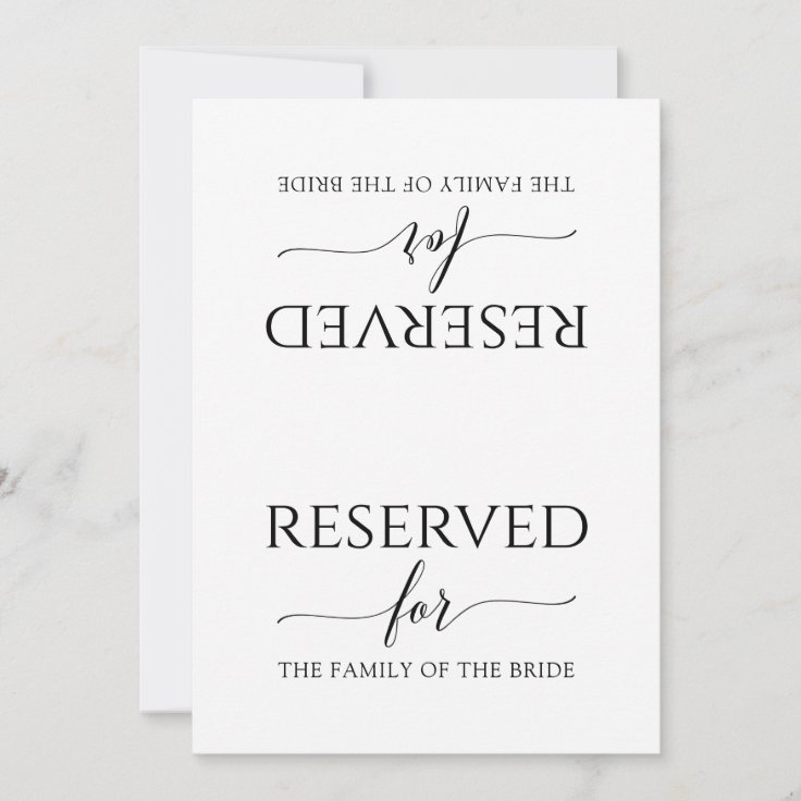 Romantic Calligraphy Reserved Sign Tent (Black) | Zazzle