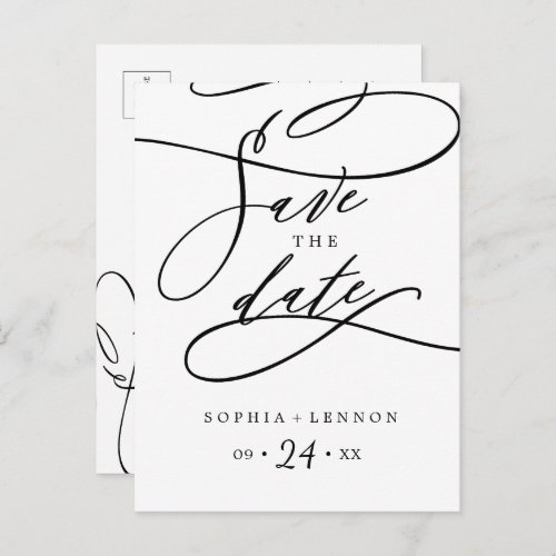 Romantic Calligraphy Save the Date Postcard