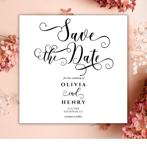 Romantic Calligraphy Script Black and White Save The Date