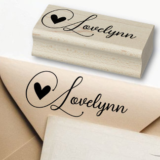 Romantic Calligraphy Script Font Heart Symbol Name Rubber Stamp